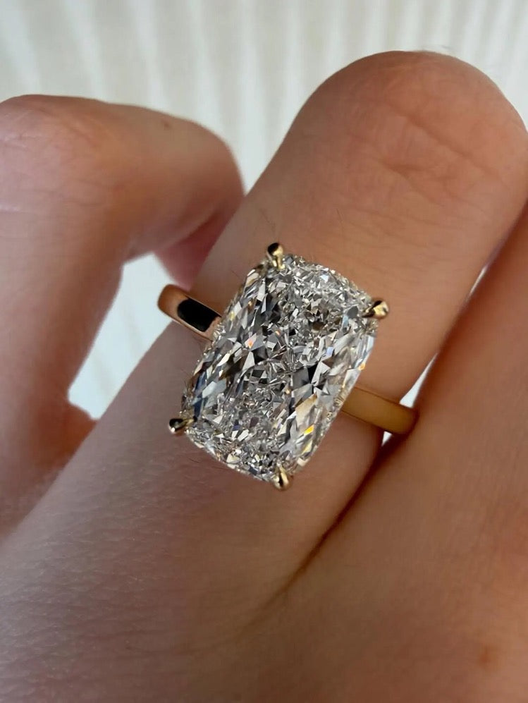 K TIKTOK LIVESTREAM 2-1 LINK , 14K yellow Gold hidden halo 5 CT,E VS1, elongated cushion Cut Lab Diamond Engagement Ring,IGI Certified, tulip setting hidden bridge size 6.5