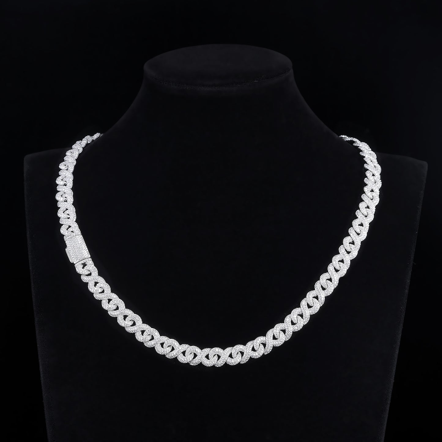 MOISSANITE Miami 8 Link 8mm Rounded Prong Miami Cuban Link Chain Necklace Bracelet, Solid 925 Sterling Silver,Lengths,PASSES DIAMOND Tester