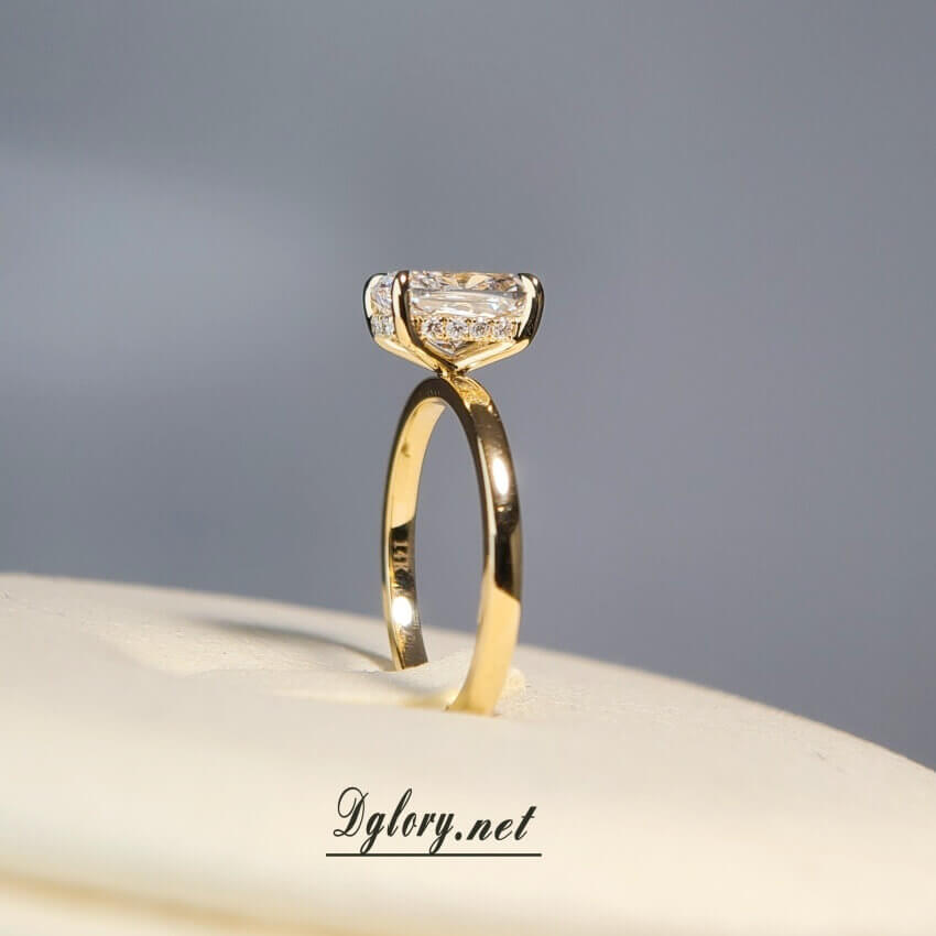 14K, 2 CT, D VS1, Lab Cushion Cut, Lab Grown Created Diamond Engagement Ring, IGI Certified, Plain Band Hidden Halo , Lab Cushion, Gift 4Her  (ST 0023)
