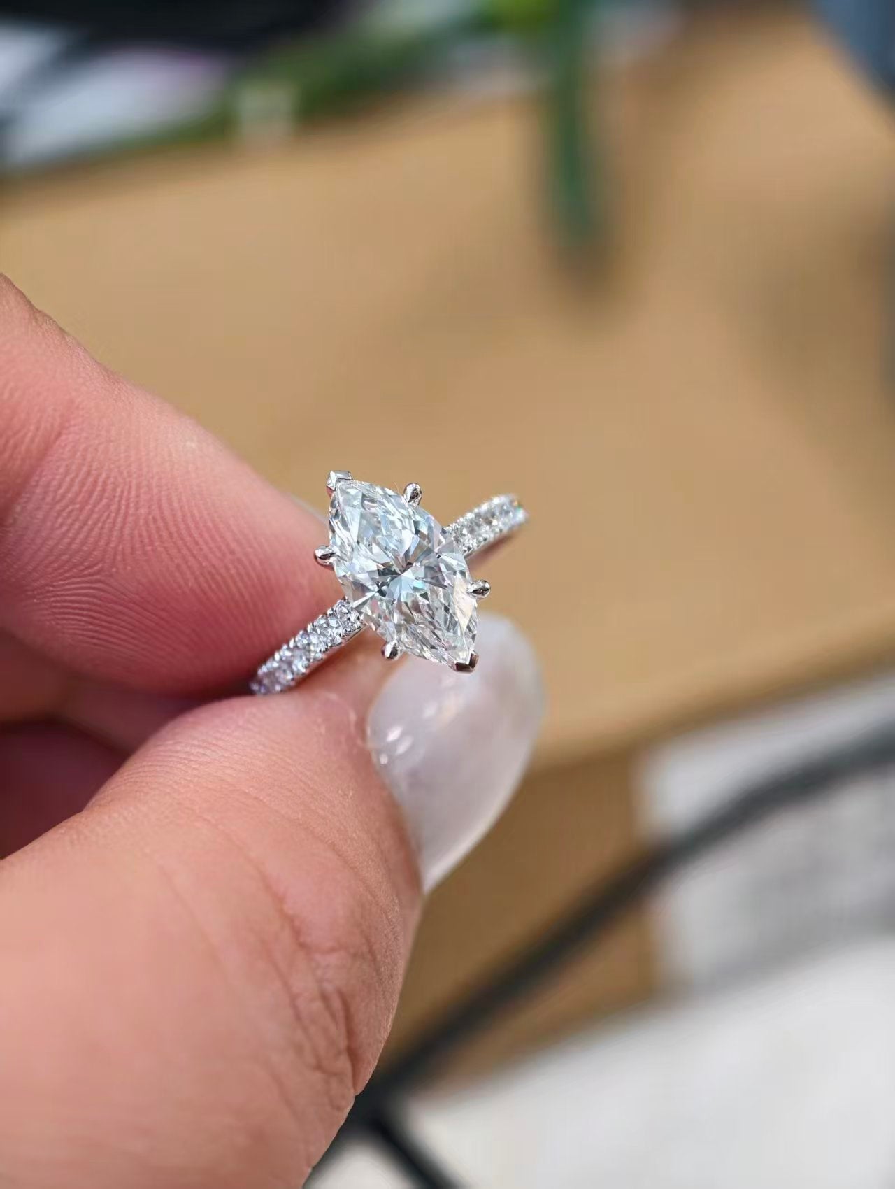Cassi 50% deposit link Tiktok livestream 9K YELLOW gold 3ct lab marquise ratio appox 1.89 size 5.5 paved band with small diamonds