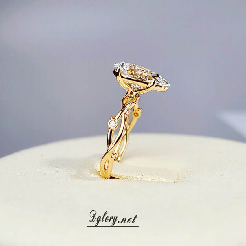 2.5CT, F VS1, Lab Pear Cut, 14K, Lab Grown Created Diamond Engagement Ring, Water Drop Shape, IGI Certified, Twisted Band 1 Lab Either Side（ST 0022）