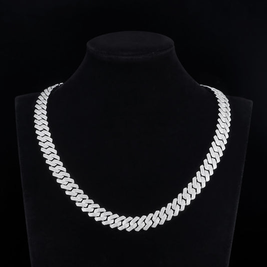 MOISSANITE 3-row Chain Prong 12mm Rounded Prong Cuban Link Chain Silver 925 Sterling Silver Chain CustomLengths PASSES DIAMOND Tester