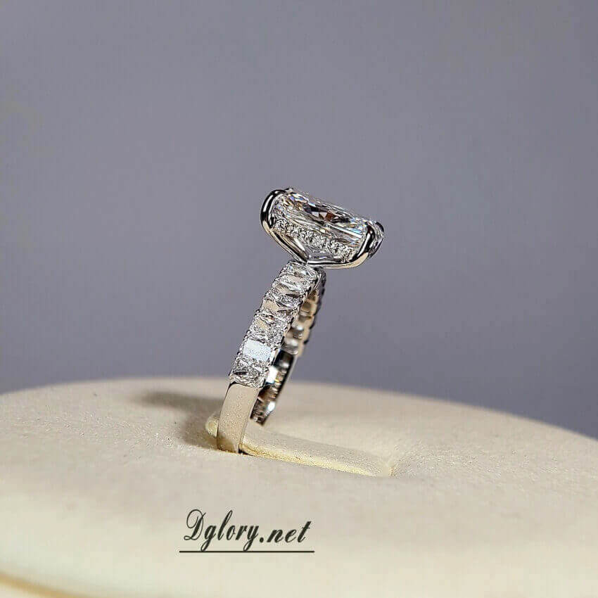 Lab Grown Diamond Ring,14K Gold 3.5 CT, F VS1, Radiant Cut Lab Diamond Engagement Ring,IGI Certified, Hidden Halo 2*3mm ,Lab Radiant Half Band (ST 0004)