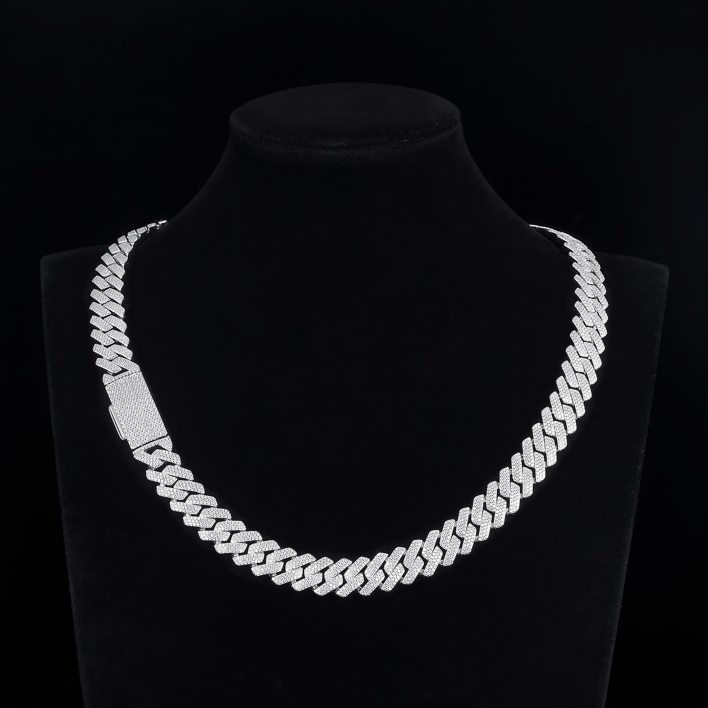 MOISSANITE 3-row Chain Prong 12mm 15mm Rounded Prong Cuban Link Chain Silver 925 Sterling Silver Chain, CustomLengths, PASSES DIAMOND Tester