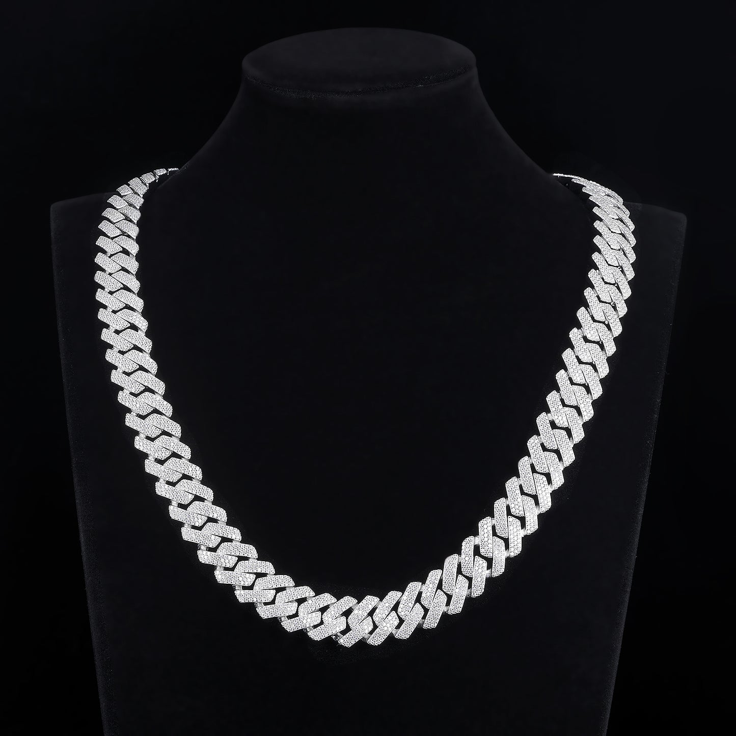 MOISSANITE 3-row Chain Prong 12mm 15mm Rounded Prong Cuban Link Chain Silver 925 Sterling Silver Chain, CustomLengths, PASSES DIAMOND Tester