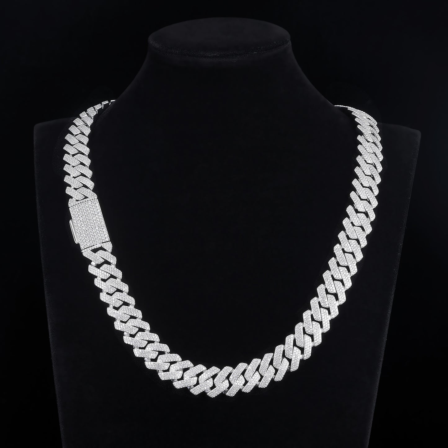 MOISSANITE 3-row Chain Prong 12mm 15mm Rounded Prong Cuban Link Chain Silver 925 Sterling Silver Chain, CustomLengths, PASSES DIAMOND Tester