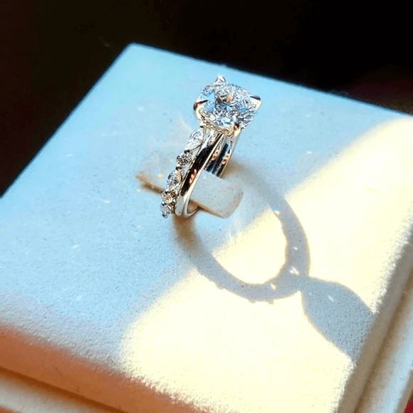 Solid 14k Gold 2.6ct (E VVS2) Lab Round Diamond Ring and Lab Marquise/Round Diamond Band( RO 835 )
