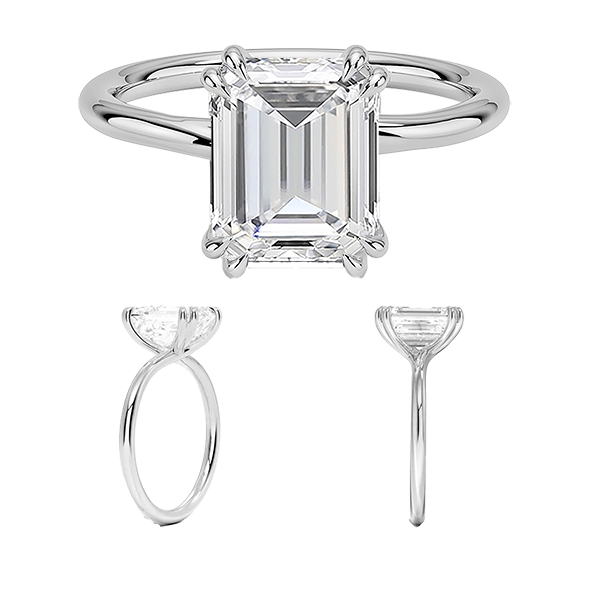 Double claws prong 14K 2.5ct  E VVS2 Emerald  Lab Diamond Engagement Ring (EM 4118)
