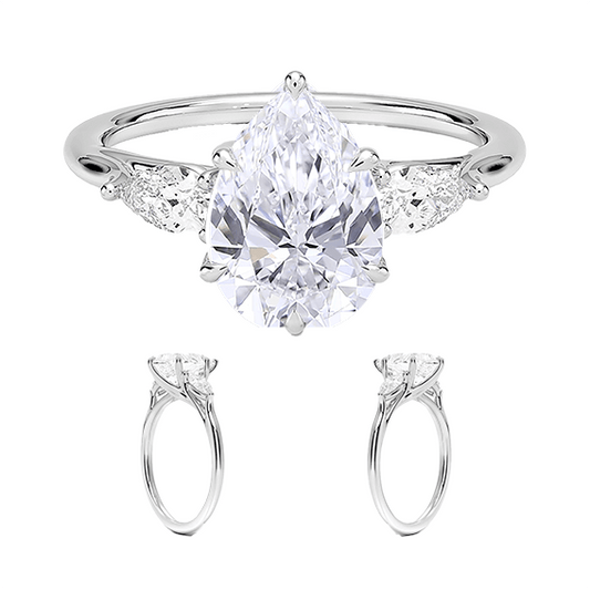 14K Gold Three Stone Pear Cut Shape 2ct E VVS2  Lab Diamond Engagement Ring (PE 1120)