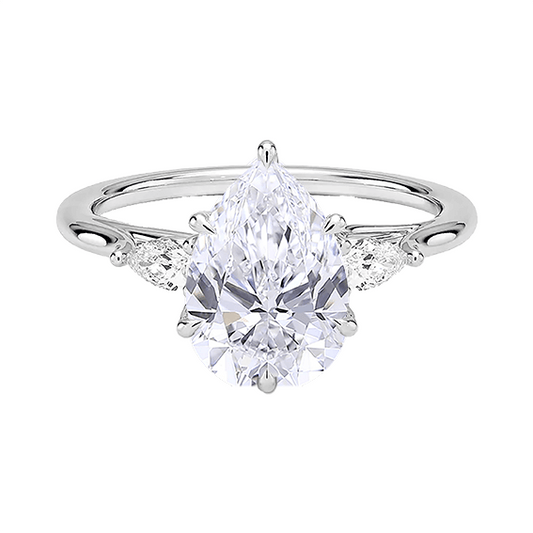 14K Gold Three Stone Pear Cut Shapeb 1.5ct D VVS2 Lab Diamond Engagement Ring (PE 1121)