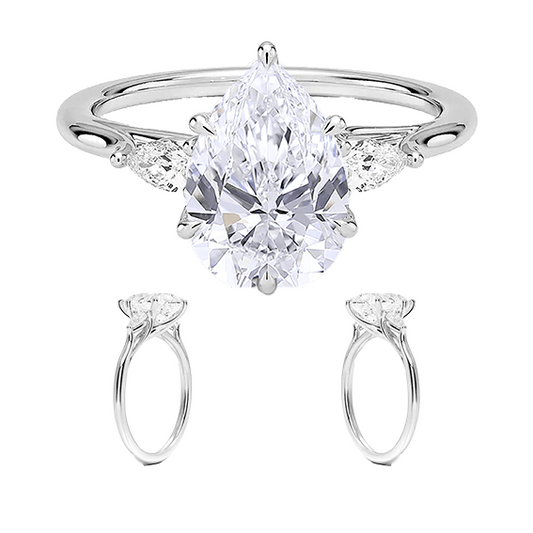 14K Gold Three Stone Pear Cut Shapeb 1.5ct D VVS2 Lab Diamond Engagement Ring (PE 1121)