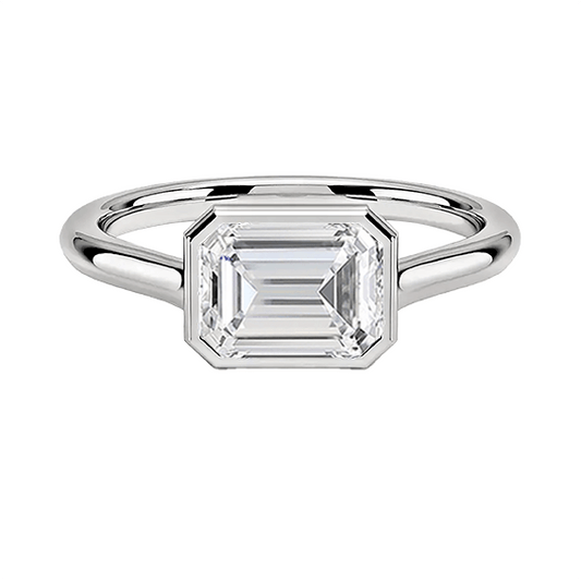 14k 2.5ct E VVS2  East-West Bezel Solitaire Engagement Ring Emerald Cut Plain Engagement Ring Lab Diamond (EM 4120)