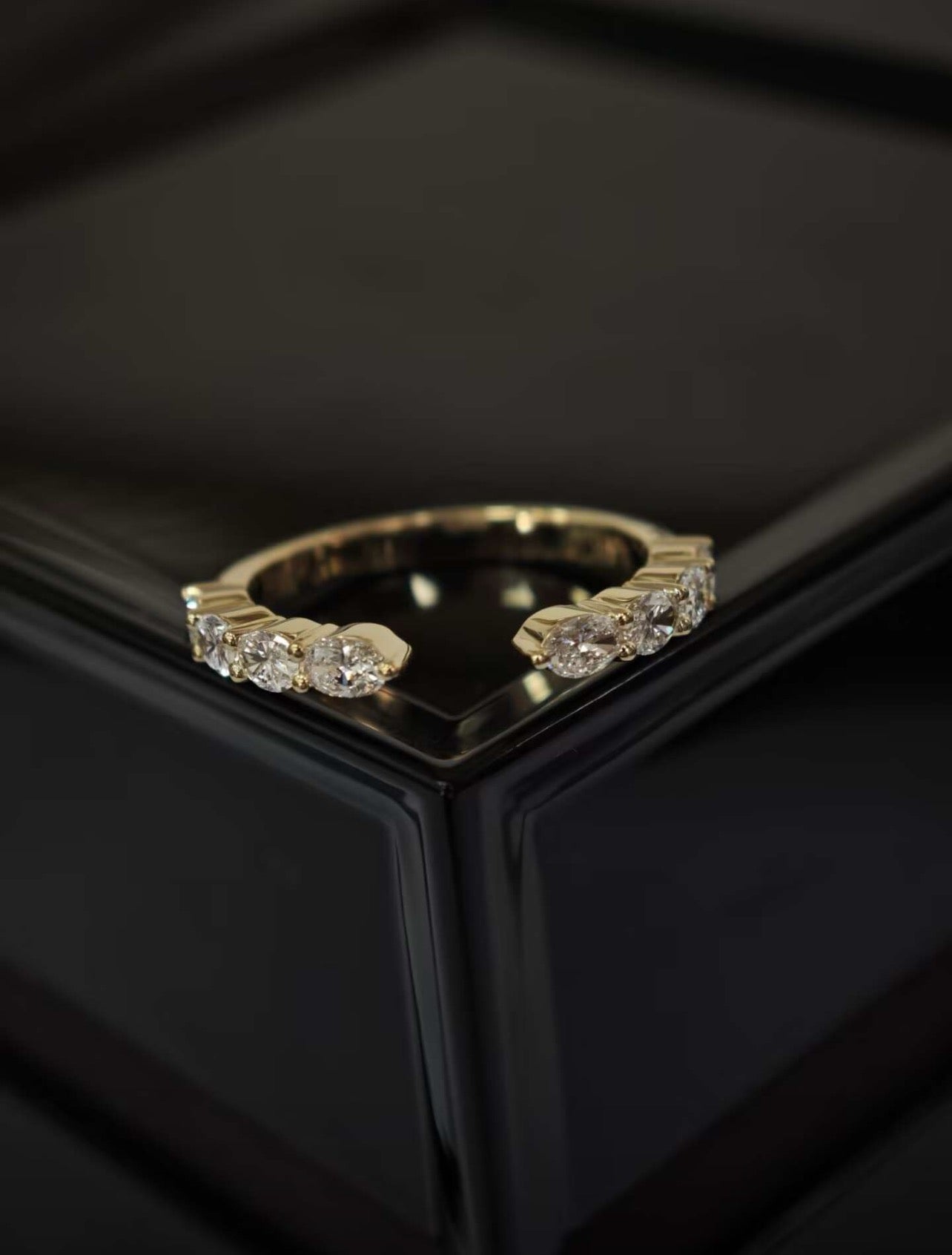 Mil 70% balance link 4-4 ring set  Tiktok livestream 14K yellow petal head bezel setting hidden bridge paved euro shank matching an open band marquise each piect size 6.25 (Copy) (Copy)