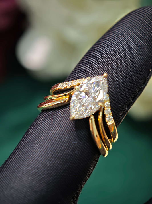 14K Gold V-Shape Lab Marquise Diamond Ring Trio 1.5ct F vs1  (MARX 8120)