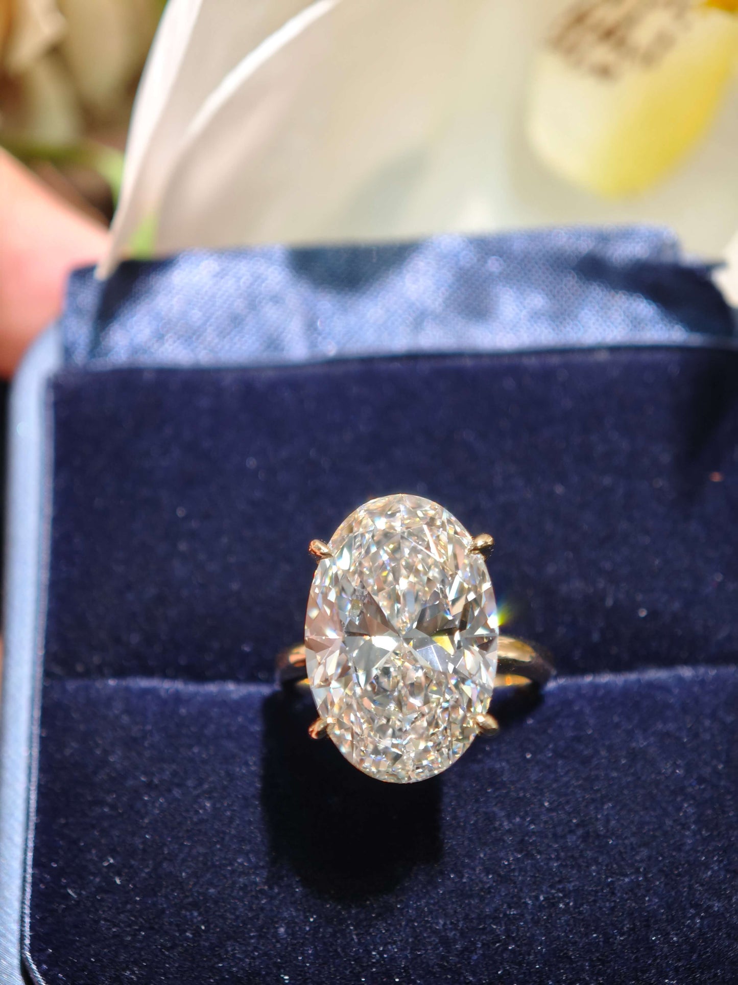 10.06ct Oval hidden halo Lab Grown Diamond Engagement Ring: 14K Yellow Gold Petal Setting (OVX 0019)