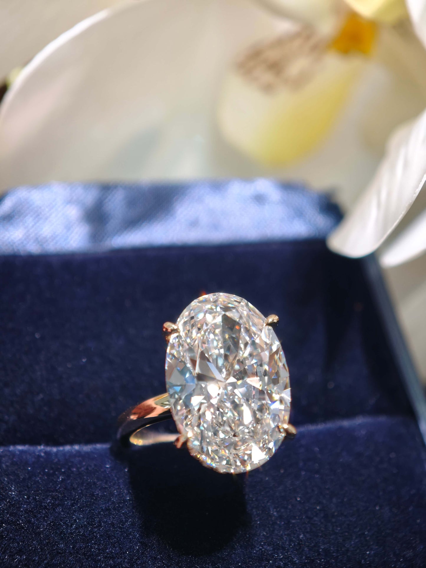 10.06ct Oval hidden halo Lab Grown Diamond Engagement Ring: 14K Yellow Gold Petal Setting (OVX 0019)