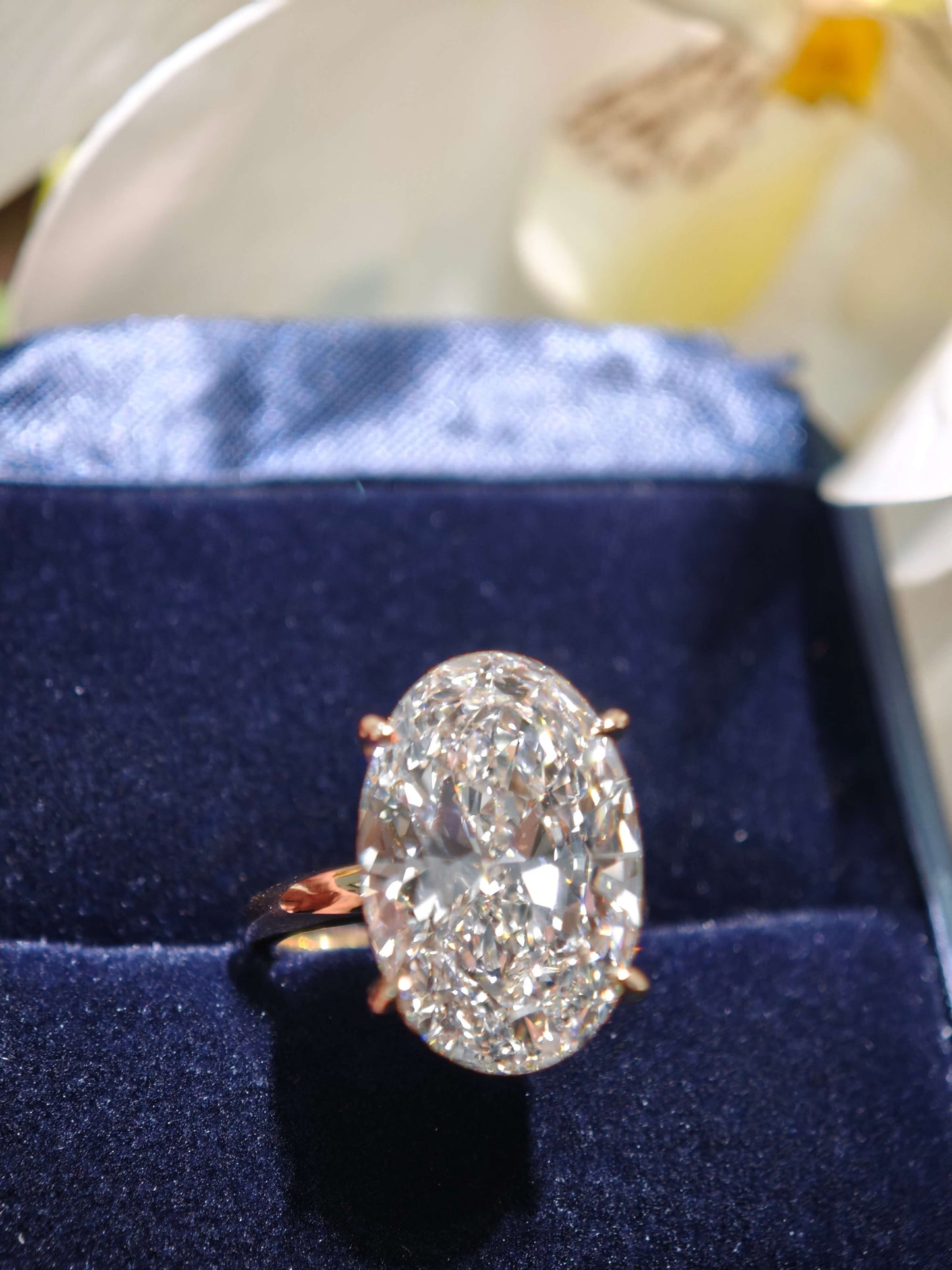 10.06ct Oval hidden halo Lab Grown Diamond Engagement Ring: 14K Yellow Gold Petal Setting (OVX 0019)