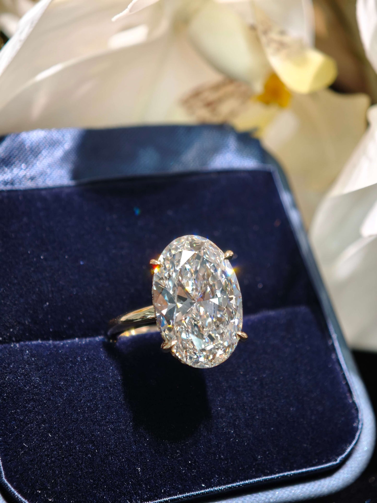 10.06ct Oval hidden halo Lab Grown Diamond Engagement Ring: 14K Yellow Gold Petal Setting (OVX 0019)