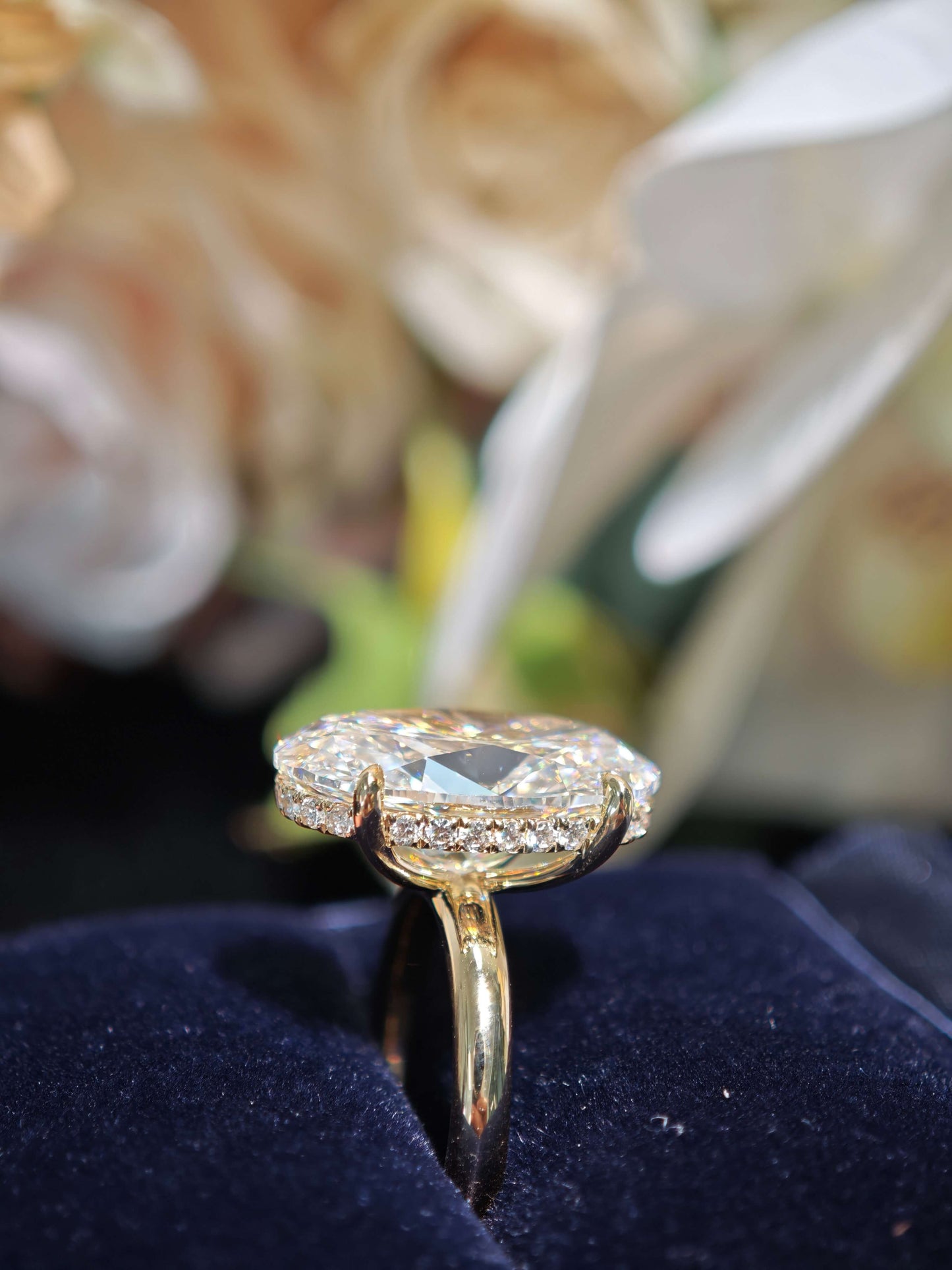 10.06ct Oval hidden halo Lab Grown Diamond Engagement Ring: 14K Yellow Gold Petal Setting (OVX 0019)