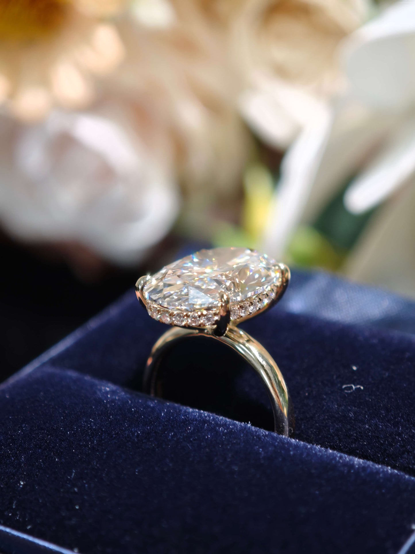 10.06ct Oval hidden halo Lab Grown Diamond Engagement Ring: 14K Yellow Gold Petal Setting (OVX 0019)