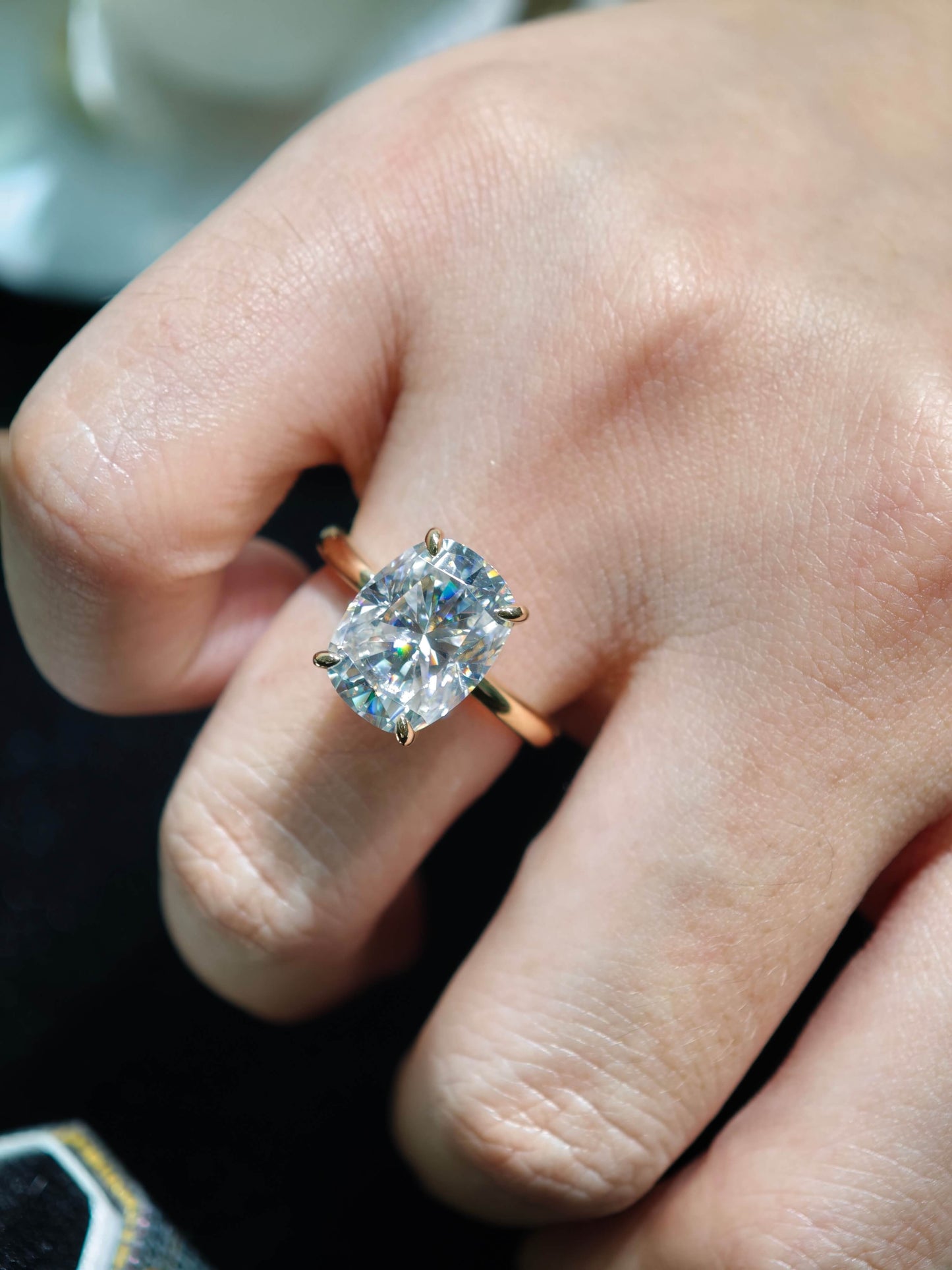 5.0ct Cushion Lab Diamond Engagement Ring, 14K Gold, VS1 Clarity( CUX 0894 )