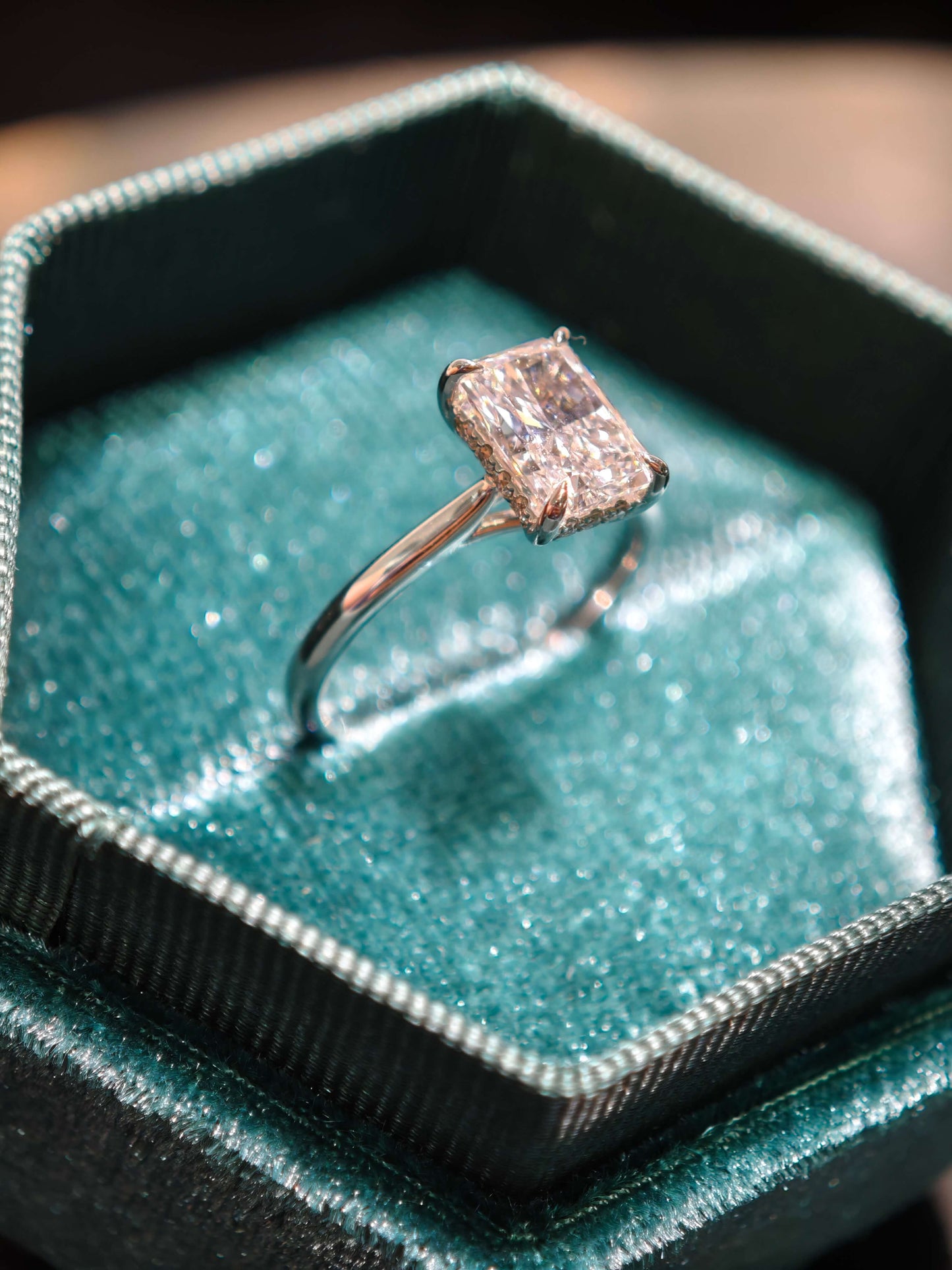 1.52ct D VVS2 Lab Radiant Diamond Ring: 14k Gold Hidden Halo,wisted Cathedral Setting with Hidden Halo Engagement Ring Lab Grown Diamond (RAX 0091)