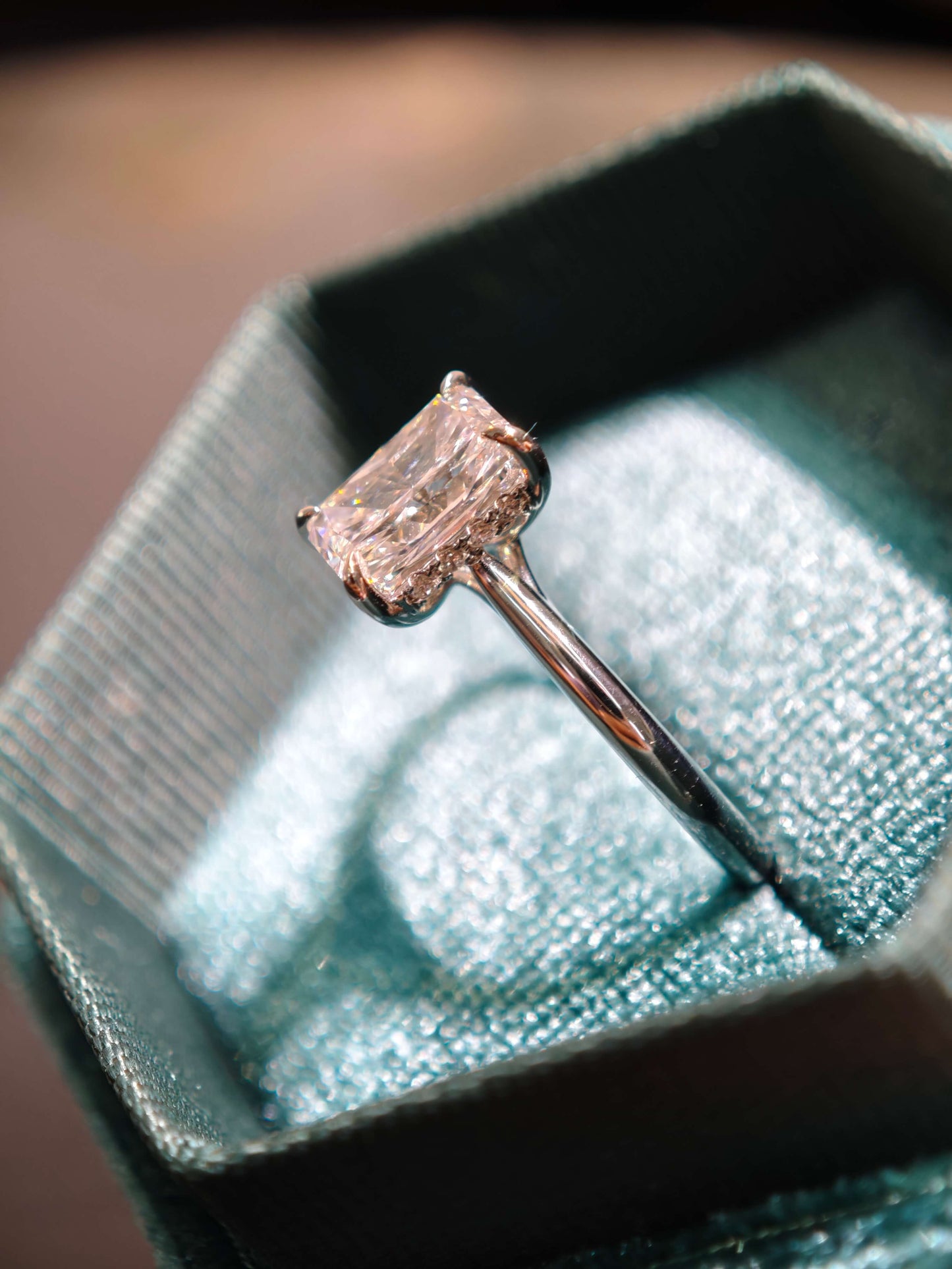 1.52ct D VVS2 Lab Radiant Diamond Ring: 14k Gold Hidden Halo,wisted Cathedral Setting with Hidden Halo Engagement Ring Lab Grown Diamond (RAX 0091)