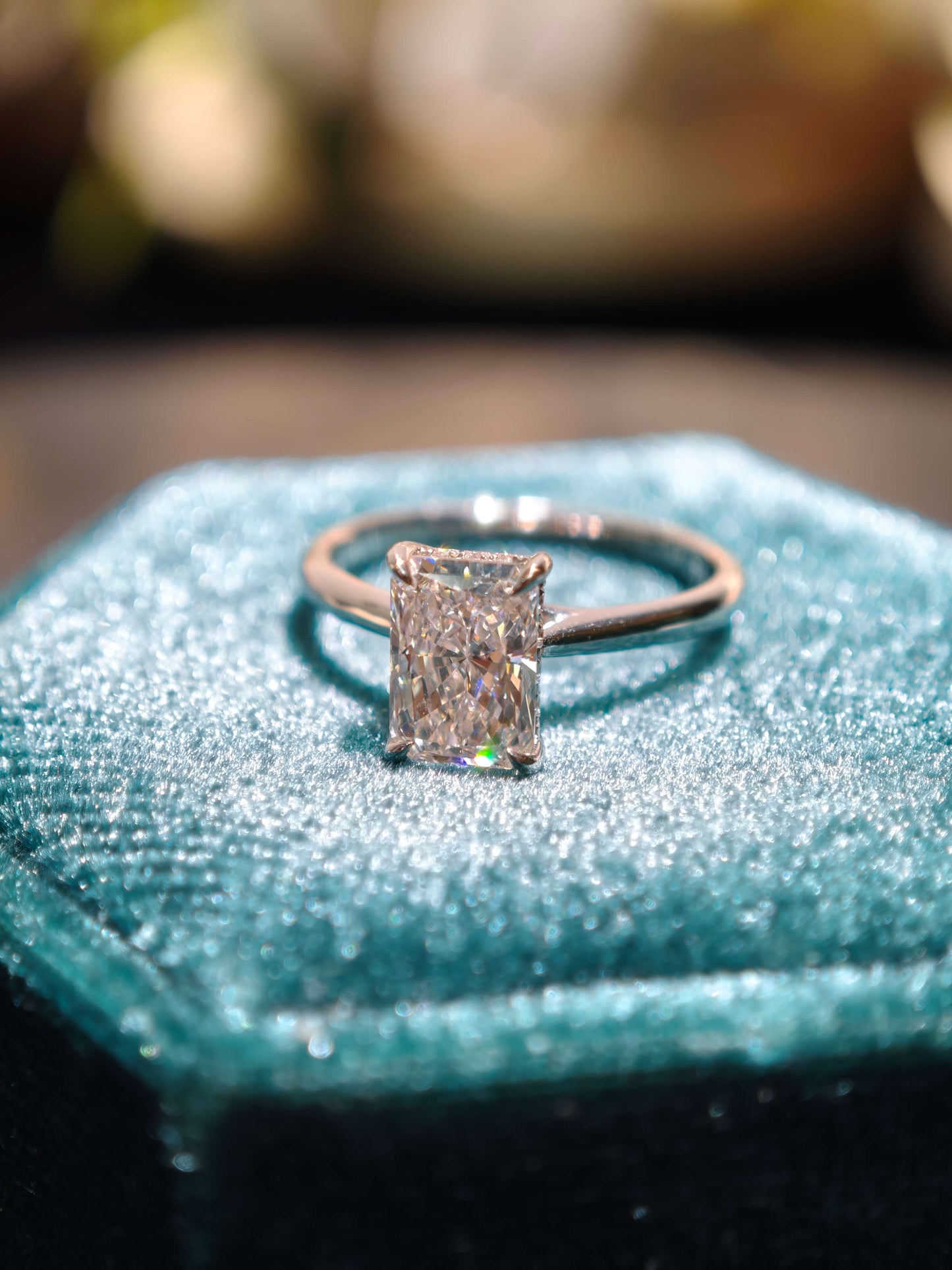 1.52ct D VVS2 Lab Radiant Diamond Ring: 14k Gold Hidden Halo,wisted Cathedral Setting with Hidden Halo Engagement Ring Lab Grown Diamond (RAX 0091)