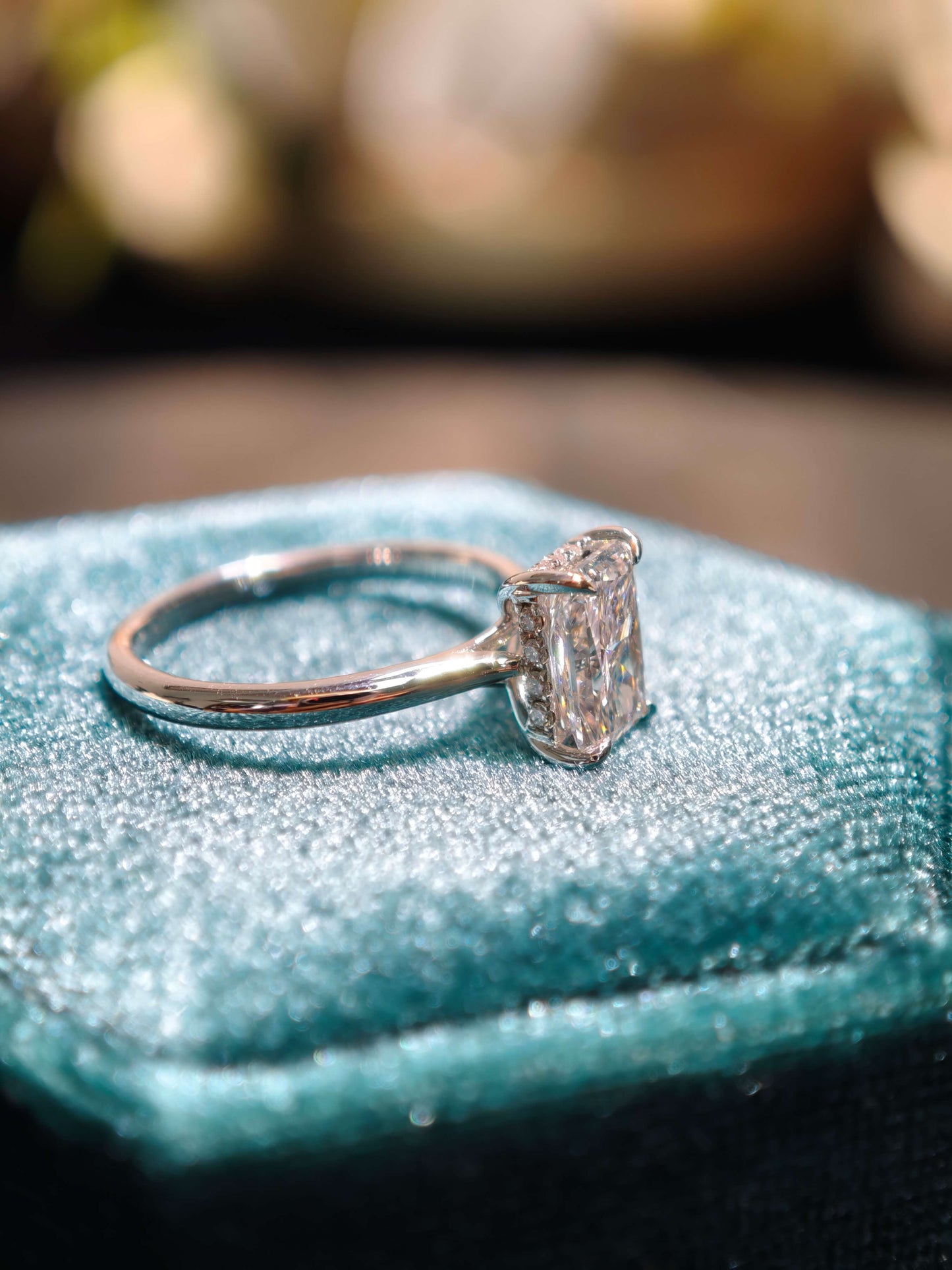 1.52ct D VVS2 Lab Radiant Diamond Ring: 14k Gold Hidden Halo,wisted Cathedral Setting with Hidden Halo Engagement Ring Lab Grown Diamond (RAX 0091)