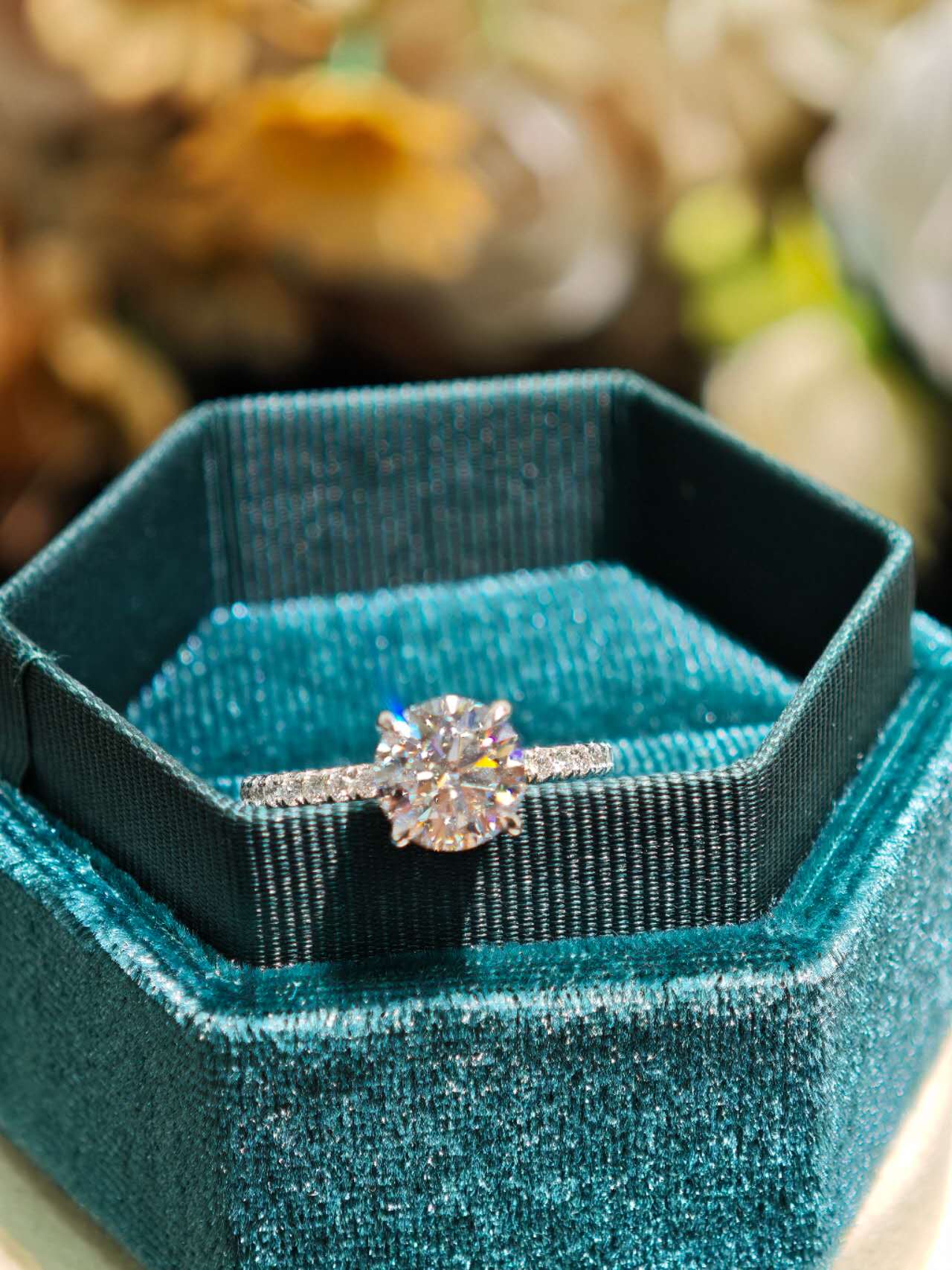 1.5ct Hidden Halo Lab Diamond Round Brilliant Cut 14k White Gold Ring: Hidden Halo, Engagement Ring, Paved Band IGI Certified ( ROX 0890 )