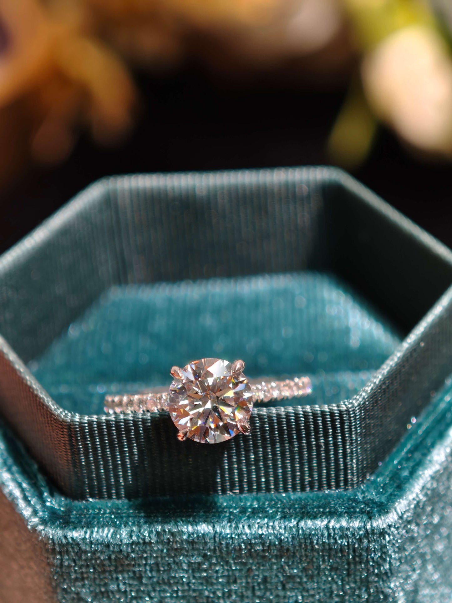 1.5ct Hidden Halo Lab Diamond Round Brilliant Cut 14k White Gold Ring: Hidden Halo, Engagement Ring, Paved Band IGI Certified ( ROX 0890 )