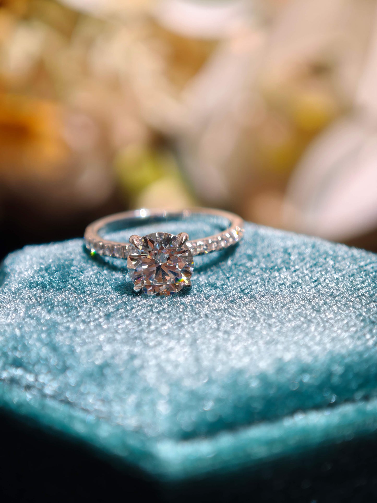 1.5ct Hidden Halo Lab Diamond Round Brilliant Cut 14k White Gold Ring: Hidden Halo, Engagement Ring, Paved Band IGI Certified ( ROX 0890 )