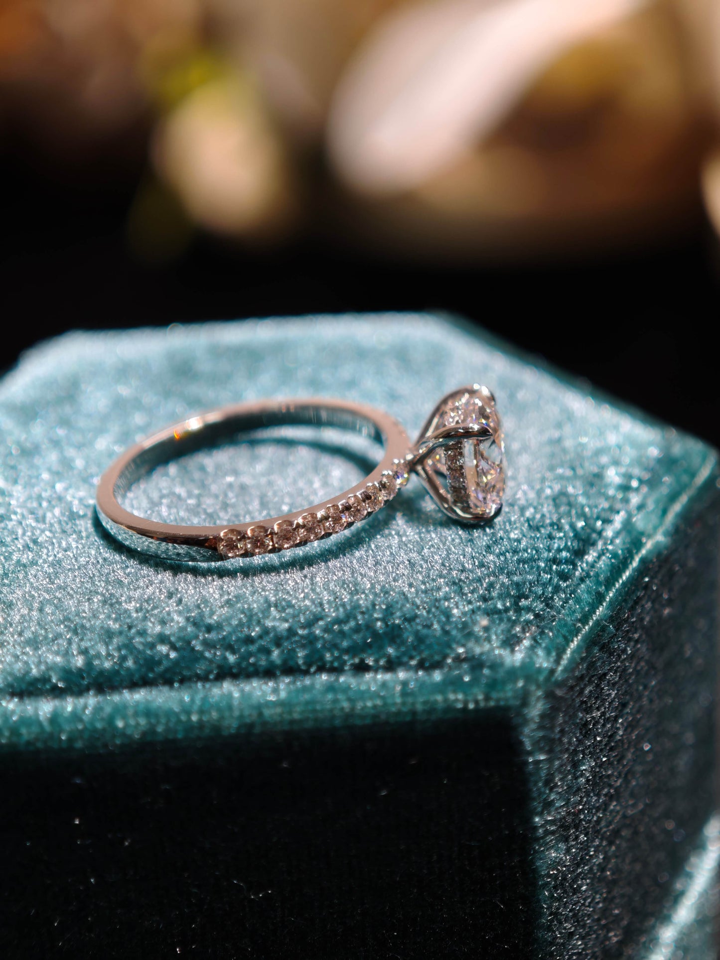 1.5ct Hidden Halo Lab Diamond Round Brilliant Cut 14k White Gold Ring: Hidden Halo, Engagement Ring, Paved Band IGI Certified ( ROX 0890 )