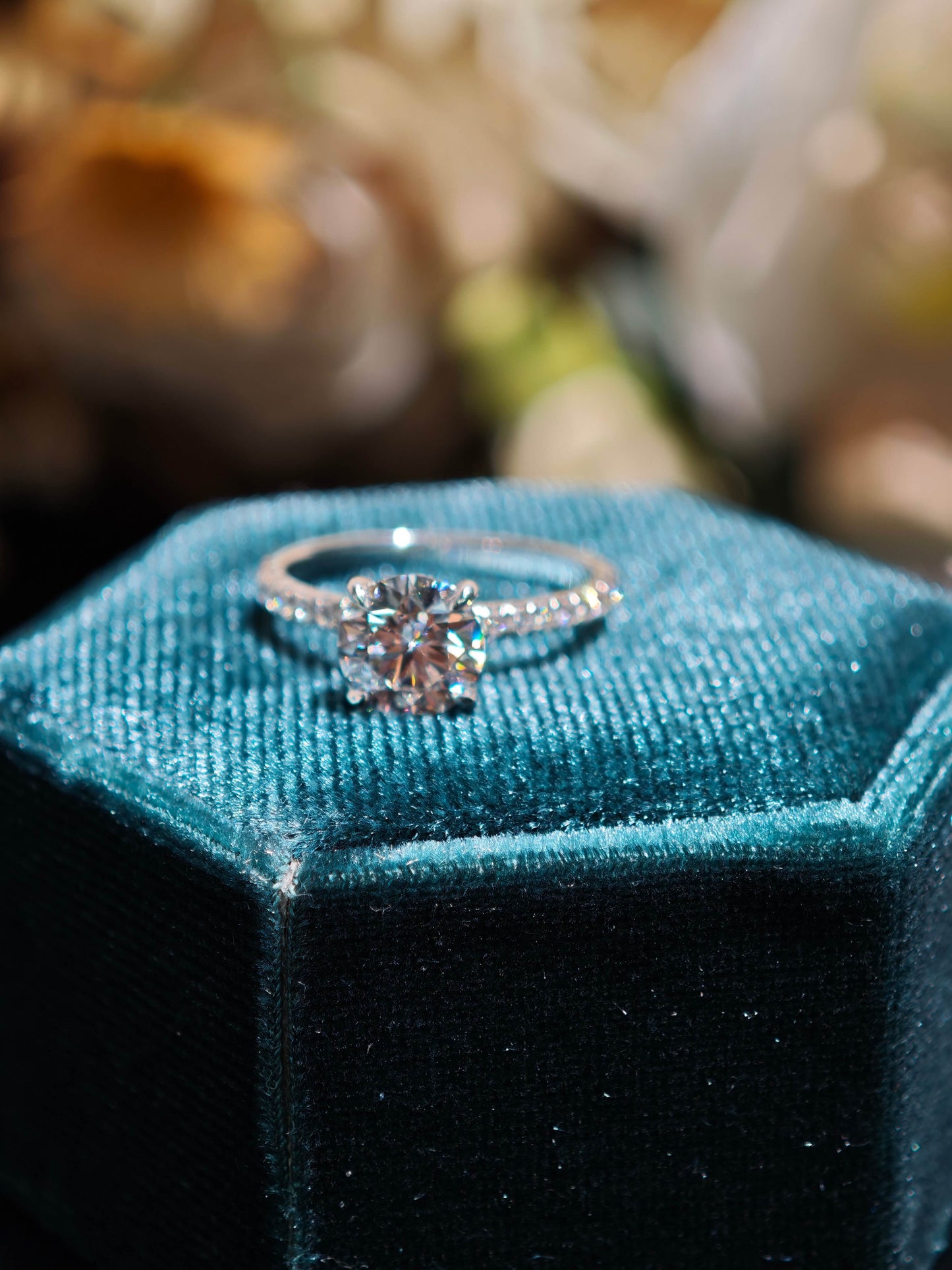 1.5ct Hidden Halo Lab Diamond Round Brilliant Cut 14k White Gold Ring: Hidden Halo, Engagement Ring, Paved Band IGI Certified ( ROX 0890 )