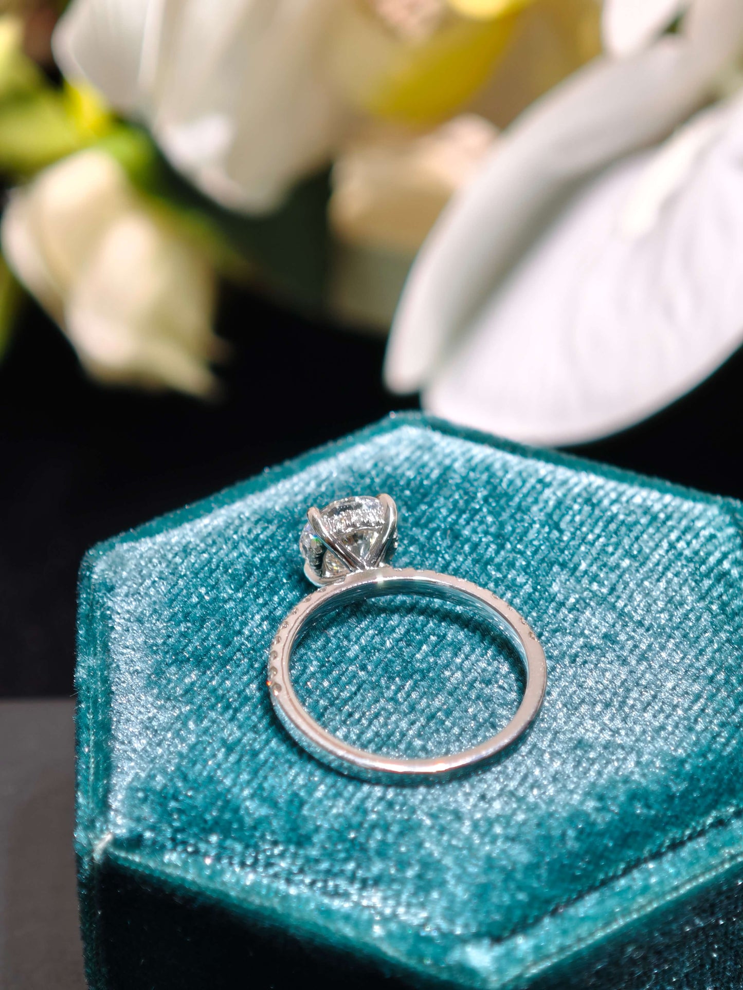 1.5ct Hidden Halo Lab Diamond Round Brilliant Cut 14k White Gold Ring: Hidden Halo, Engagement Ring, Paved Band IGI Certified ( ROX 0890 )