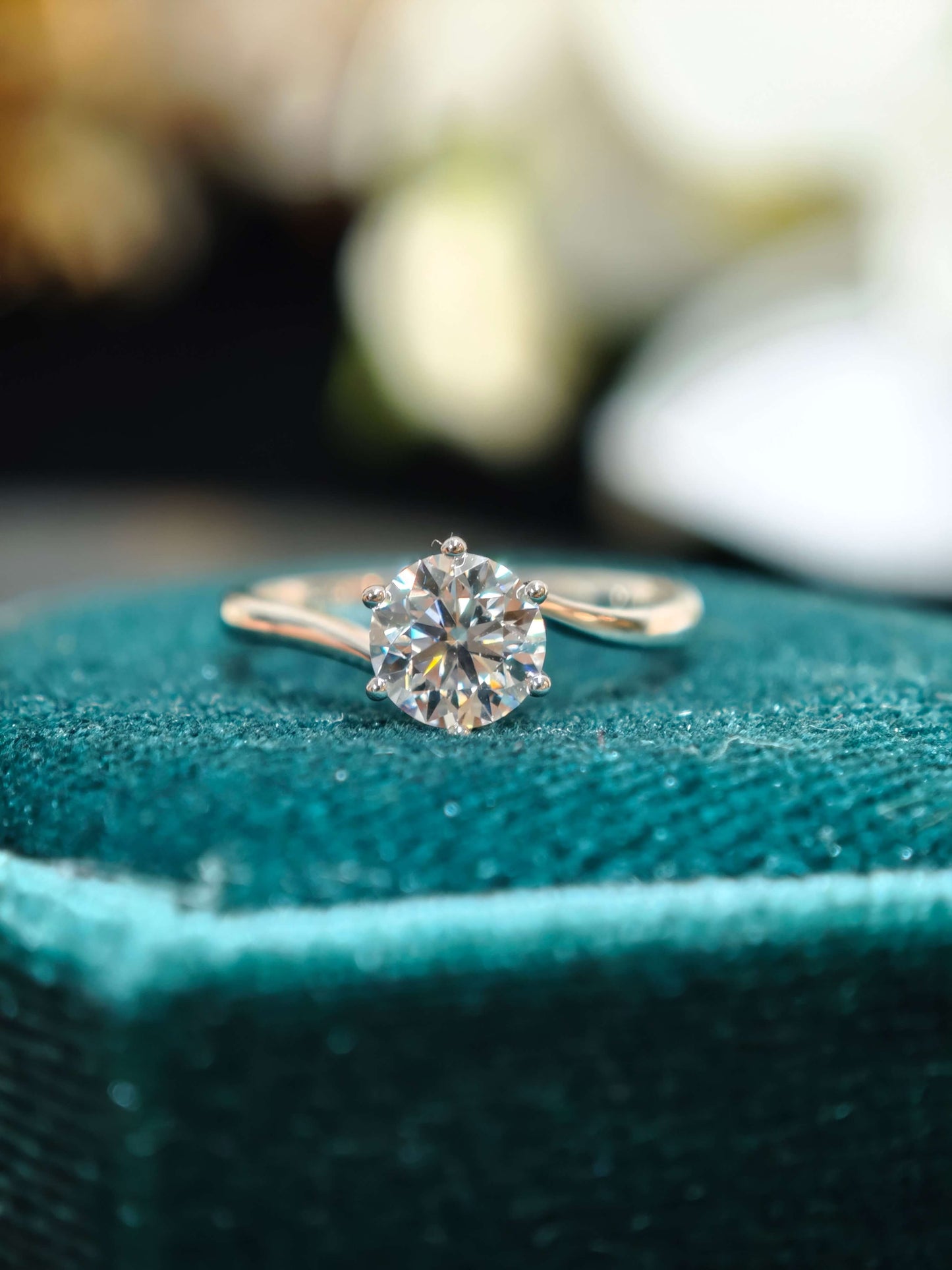 0.75 Lab Grown Diamond Engagement Ring: Handmade 14K Yellow Gold Twisted Band ( ROX 0893 )