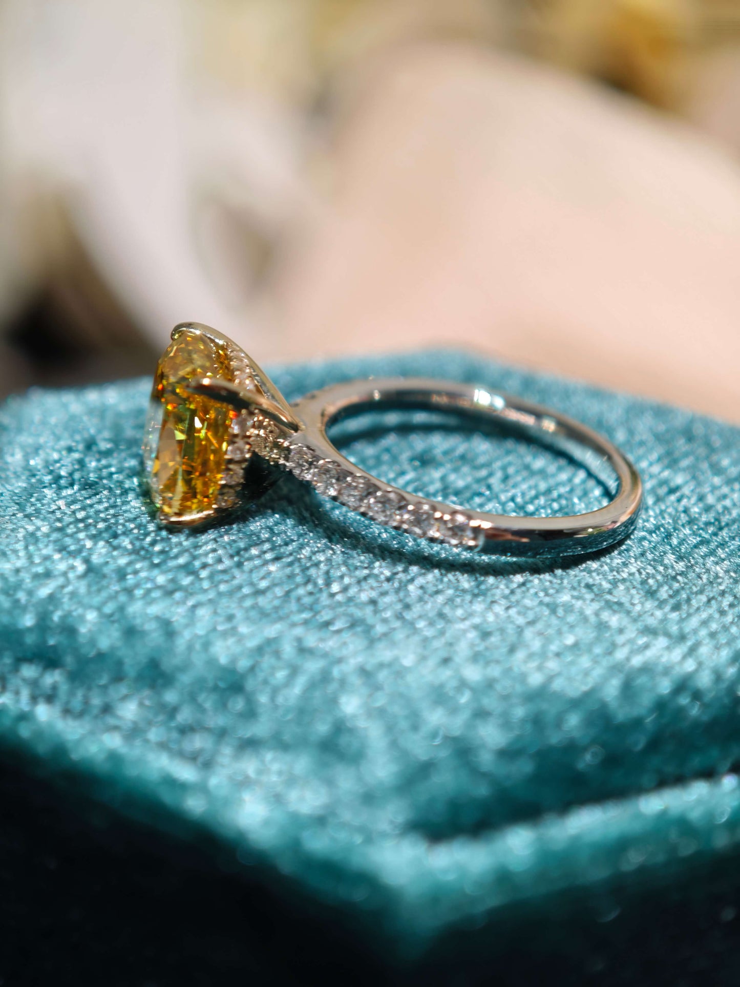 3.88ct Cushion Lab Grown Vivid Yellow Diamond Engagement Ring, 14K Two Tone ( CUX 0899 )