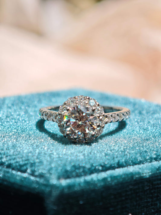 1ct D VVS2 Round Brilliant Cut Halo Ring Lab Grown Diamond Engagement Ring ( ROX 0898 )
