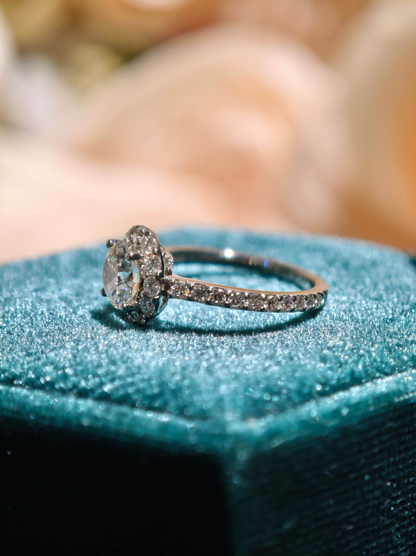 1ct D VVS2 Round Brilliant Cut Halo Ring Lab Grown Diamond Engagement Ring ( ROX 0898 )