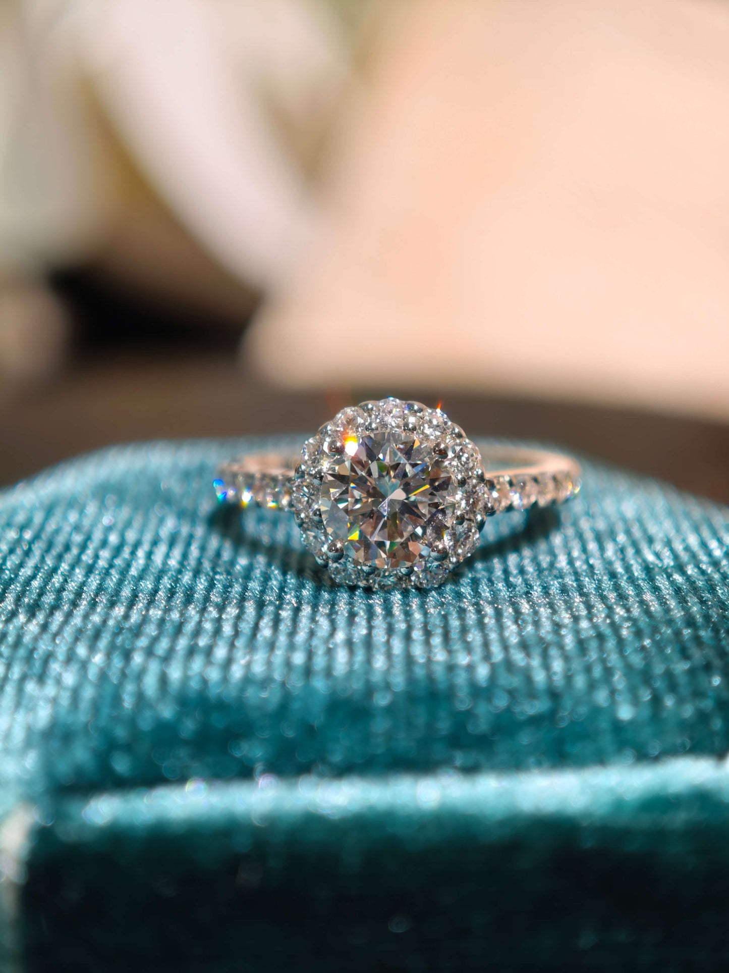 1ct D VVS2 Round Brilliant Cut Halo Ring Lab Grown Diamond Engagement Ring ( ROX 0898 )