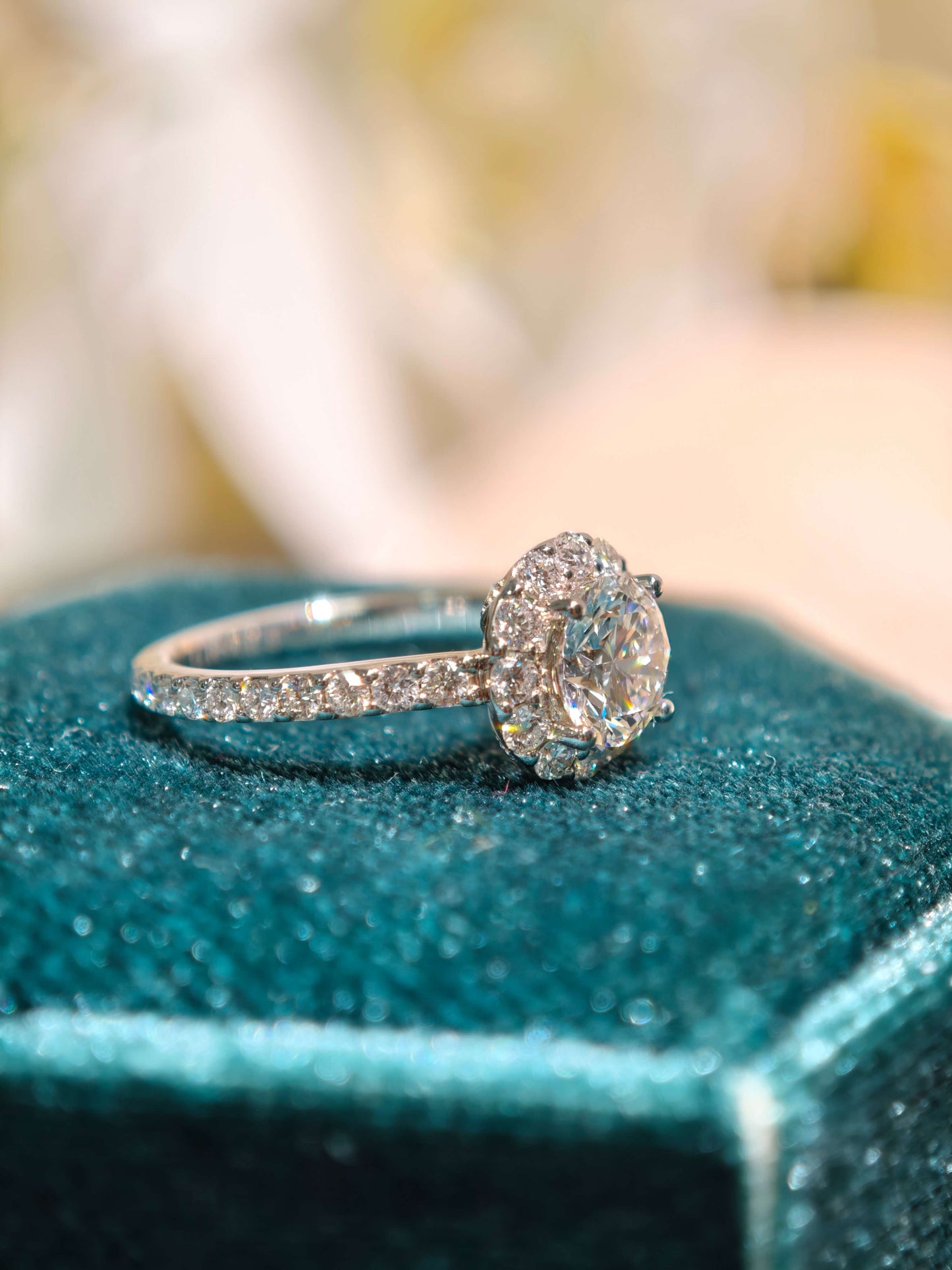 1ct D VVS2 Round Brilliant Cut Halo Ring Lab Grown Diamond Engagement Ring ( ROX 0898 )