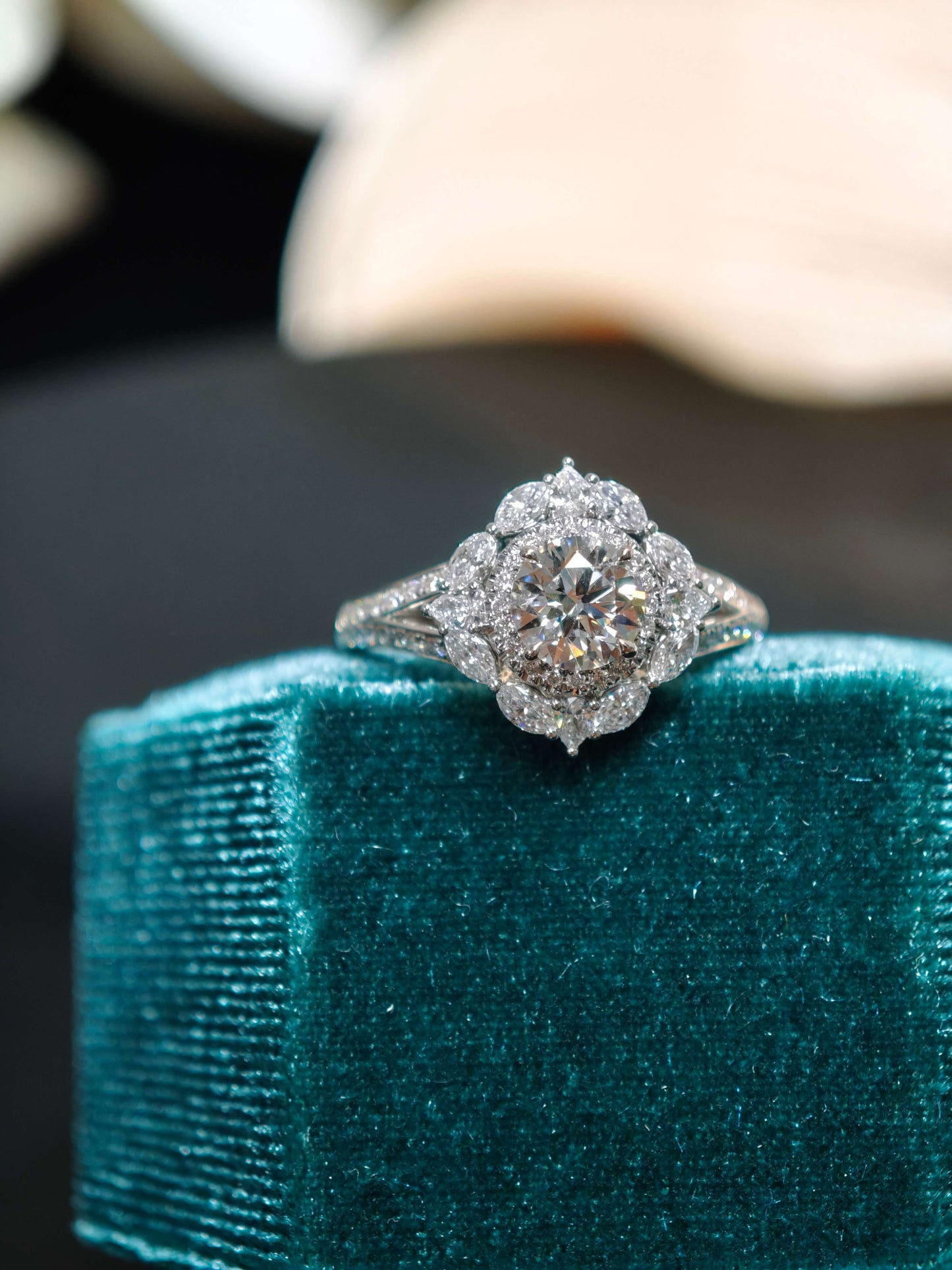 14K Floral Halo Lab Grown Diamond Engagement Ring ( ROX 0899 )
