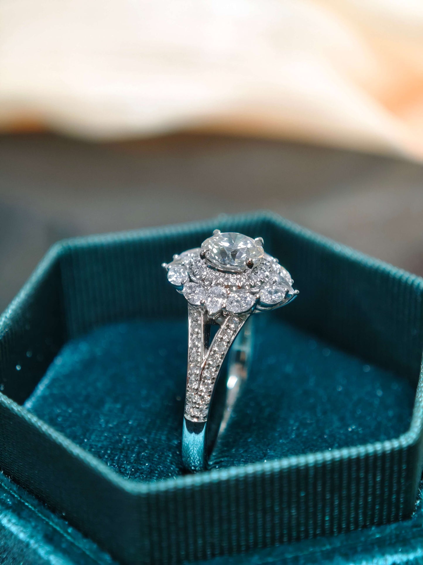 14K Floral Halo Lab Grown Diamond Engagement Ring ( ROX 0899 )