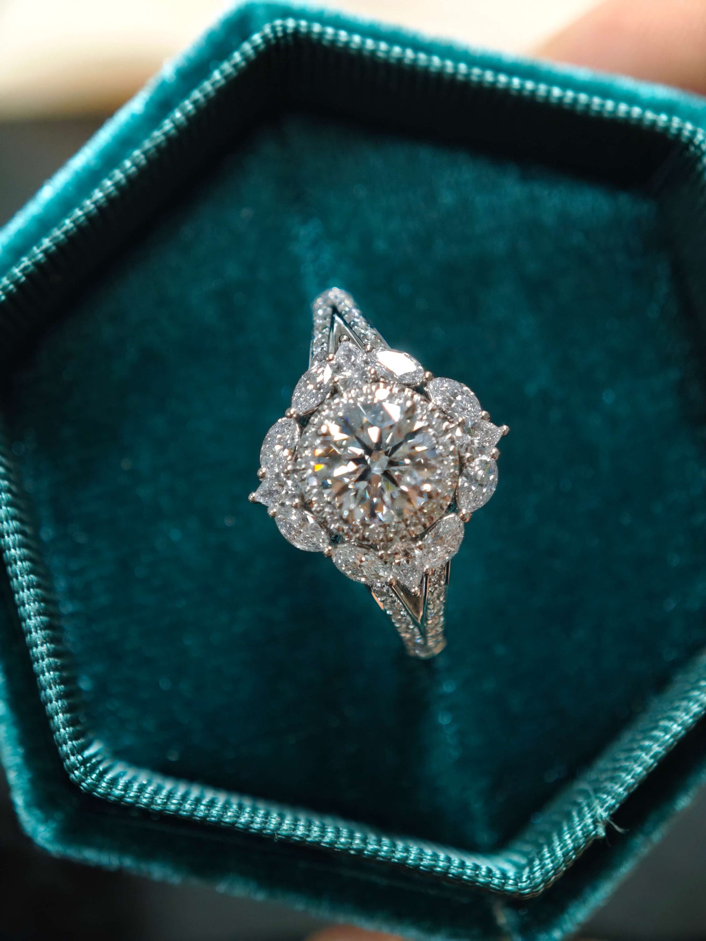 14K Floral Halo Lab Grown Diamond Engagement Ring ( ROX 0899 )