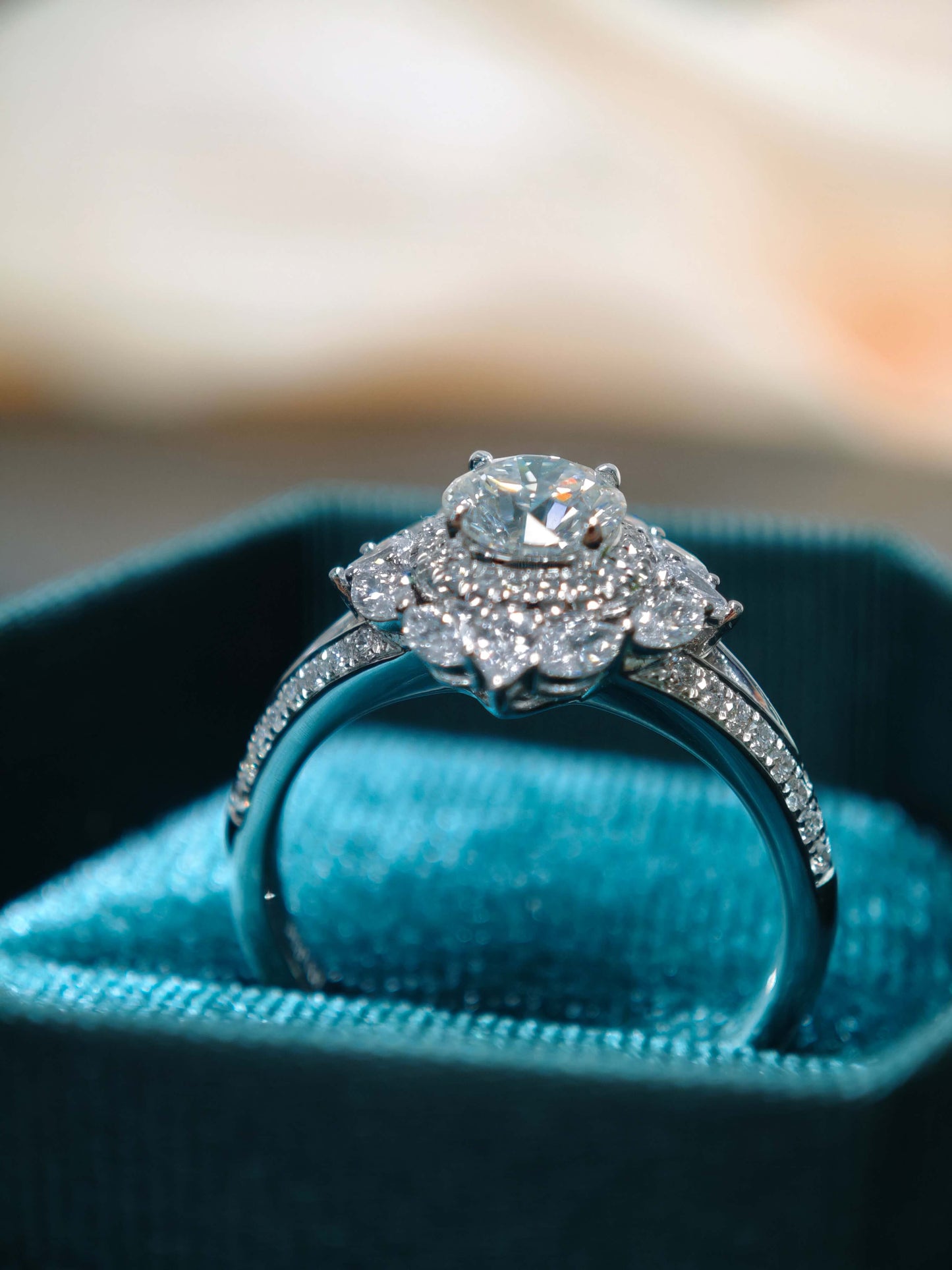 14K Floral Halo Lab Grown Diamond Engagement Ring ( ROX 0899 )