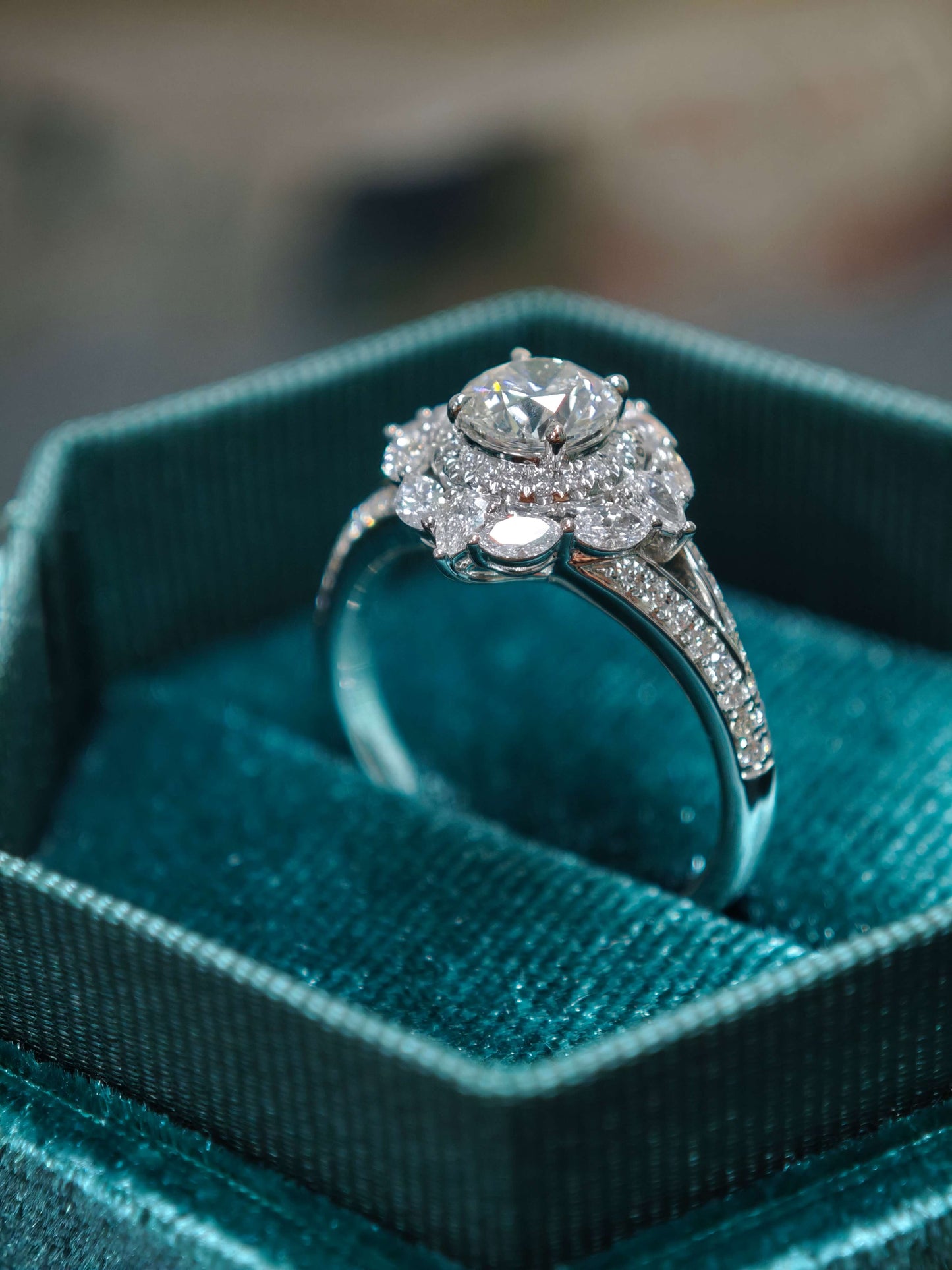 14K Floral Halo Lab Grown Diamond Engagement Ring ( ROX 0899 )