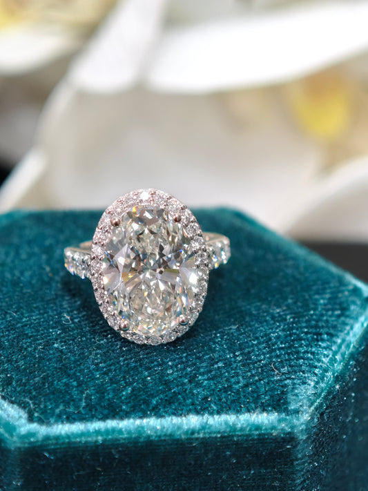 5.82CT 9K Oval Halo Ring Lab-Grown Diamond Ring and in 9K Gold Engagement Ring (OVX 0012)