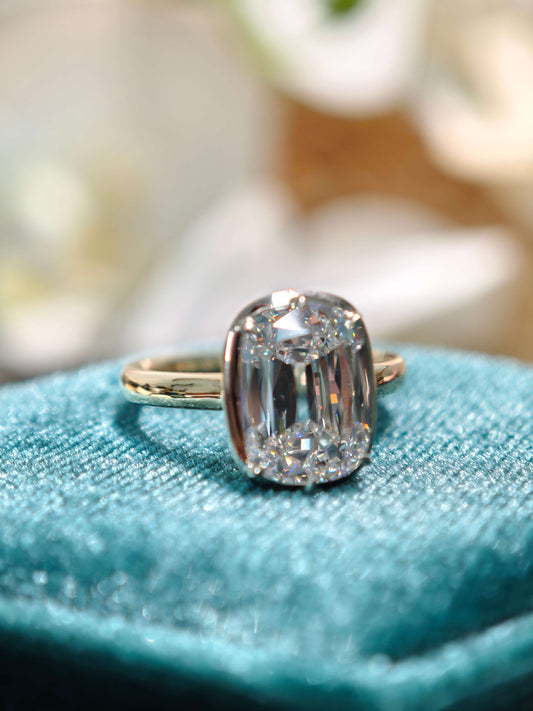 4.82ct Ashoka cut Vintage Old Mind Cushion Cutting Bezel Setting Solitaire Lab Diamond Engagement Ring, 14K Yellow Gold, D Color VVS2 Clarity( CUX 0898 )