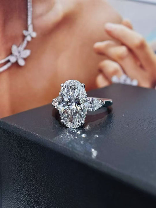 TIKTOK LIVESTREAM Moval cut 14k yellow gold  5ct lab oval dimaond with IGI certificate size hidden halo 5.25 E VS