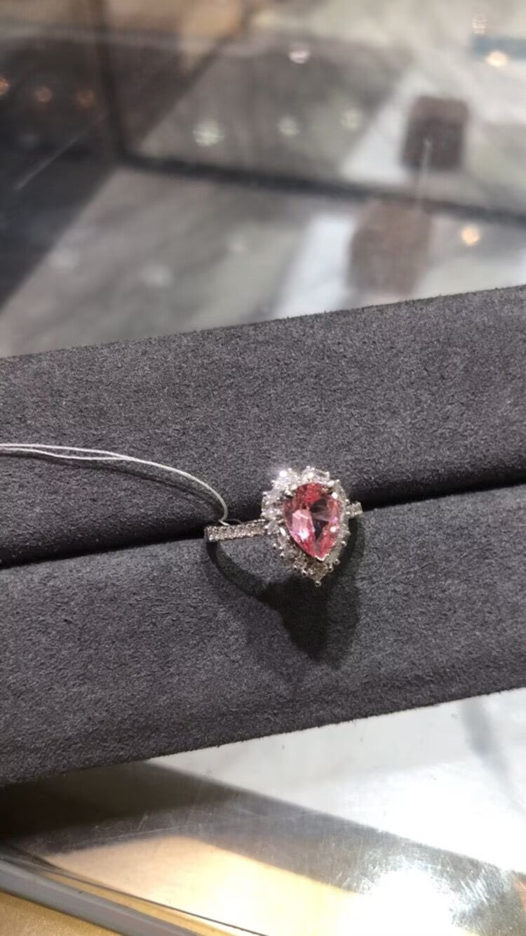 TIKTOK LIVESTREAM 10K white gold 0.8CT Lab pear cut coral pink as picture but pear shape east west size 3.5